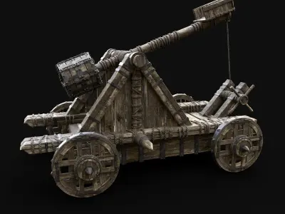 CATAPULT WAR MACHINE MEDIEVAL SIEGE ENGINE WAR BATTLE WEAPON Low-poly 3D model