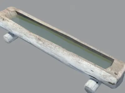Wooden water trough for cattle Low-poly 3D model