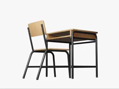 Chair and school desk Free low-poly 3D model