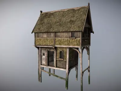 Medieval Lake Village - House 1 with interiors Low-poly 3D model