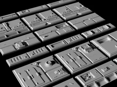 Sci-Fi Wall Panels Kit II - 18 Parts - Props 3D model