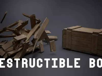 Destructible Wooden Box - Game Ready Low-poly 3D model