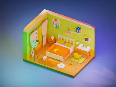 bedroom room with furniture and bed Free 3D model