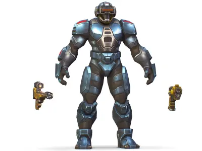 Cartoon Sci-Fi Cyborg Drone Sniper Soldier Low-poly 3D model