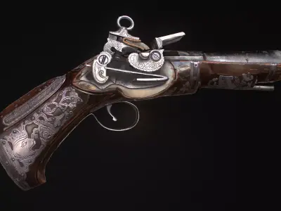 Mushketon flintlock pistol Low-poly 3D model