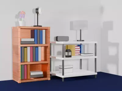 Beginner Wooden Shelf Bookcase and White Shelf Free 3D model