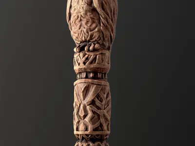 Wooden Totem Owl Pole Low-poly 3D model