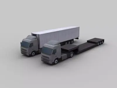 Truck with Trailer 1 Low-poly 3D model