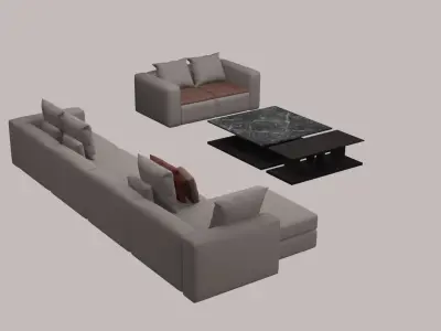Living Room Set with  Marble Table 3D model
