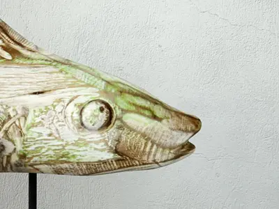 Hand Carved Driftwood Fish On Stand 3D model