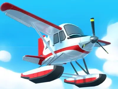 Rigged low poly cartoon seaplane Low-poly 3D model