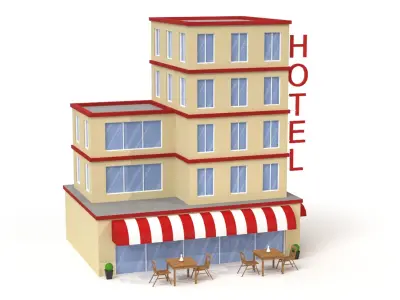 Cartoon Hotel Low Poly 3D Model