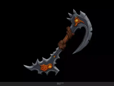 Stylized Inferno Scythe Game Ready - AI Low-poly 3D model