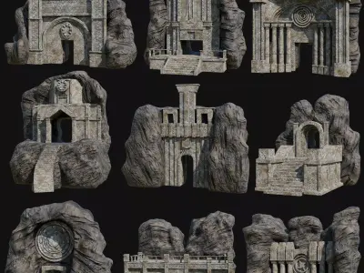 CAVE ENTRANCE GATE PORTAL DUNGEON ANCIENT TEMPLE COLLECTION Low-poly 3D model