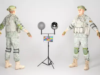 Fully equipped American soldier in ACU uniform with props 20   Low-poly 3D model