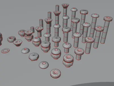Nut and Bolt Package 4 Basic Version Low-poly 3D model