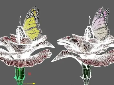 Butterfly With Flower 3d Model  3D model