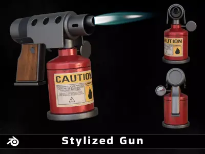 Stylized Gun - Flame Pistol Low-poly 3D model