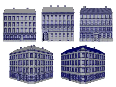 Street Facade Residantial Building Set 3D model