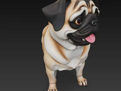Pug Dog Realistic 3D Model Basic - Low Poly Realistic Low-poly 3D model