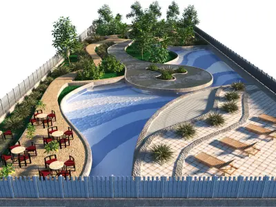 Low poly Rectangular Park Garden 3D Model Low-poly 3D model