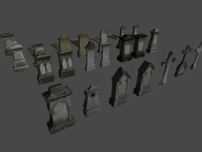 Gravestones group of Low-poly 3D model