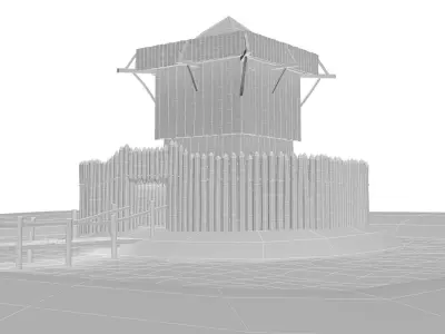 Medieval wooden motte castle with keep and ditch Low-poly 3D model