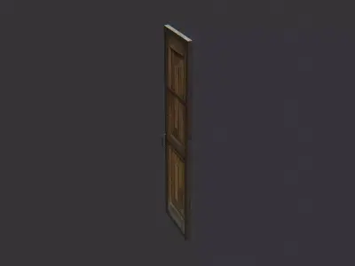 Wooden Double Frame Door Left Rustic Metal Trim Low-poly 3D model