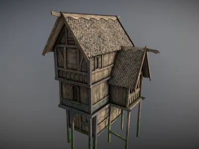 Medieval lake village - House 14 Low-poly 3D model