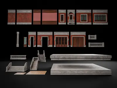 MODULAR BUILDING WITH INTERIOR KITBASH 06 Low-poly 3D model