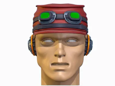 High Poly 3D model - Mans Head with a Cap and Headphones Low-poly 3D model