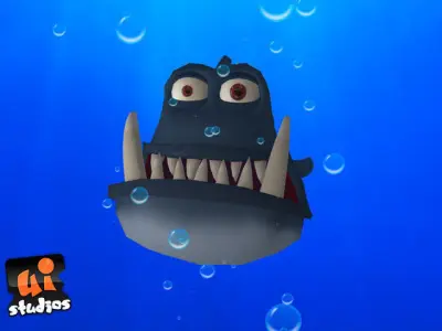 Angry Toon Fish Low-poly 3D model