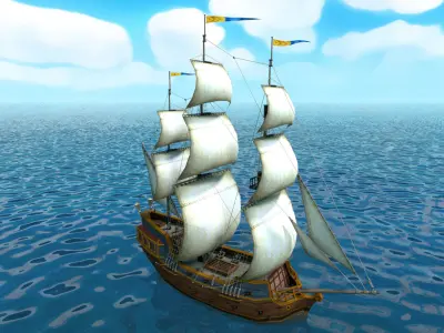 Cartoon Galleon Ship 3D model