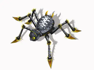 Gray Spider Insect  Animated Funny Cartoon Low-poly 3D model