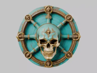 Medieval Fantasy Round Skull Shield Low-poly 3D model