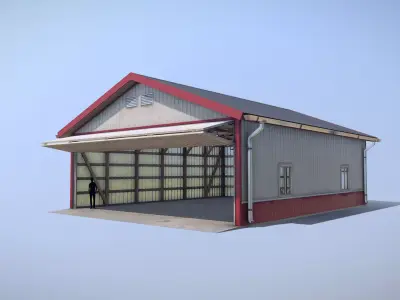 Airfield Hangar 12m Vr1 RED Low-poly 3D model