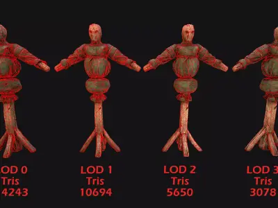 Medieval Wooden Punching Training Dummy Mannequin Low-poly 3D model