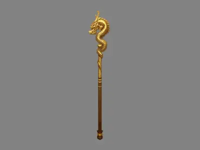 Cartoon Golden Dragon Cane Low-poly 3D model