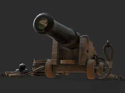 Old Naval Cannon - Wood Low-poly 3D model