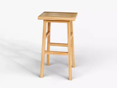 Realistic PBR Wooden Rectangular Stool Low-poly 3D model