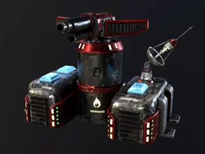 Sci-Fi Flamethrower Tower Low-poly 3D model