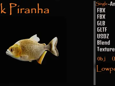 Black Piranha Fish Low-poly 3D model