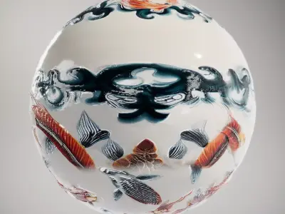 Porcelain Koi Pattern HQ PBR Textures Set Texture