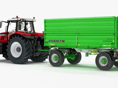 Farm Tractor Massey Ferguson 7700S with Tipping Trailer Joskin Tetra Cap 5025 19DR160 3D model