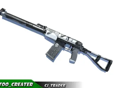 As-Val Low-Poly Assault Sniper Riffle 3D Model  Low-poly 3D model