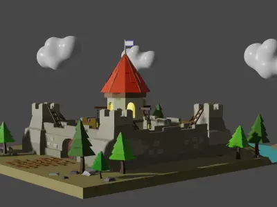 Castle in middle of field 3D model