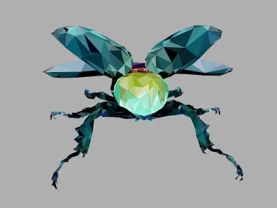 Firefly Rhinoceros Beetle Low Polygon Art Insect Low-poly 3D model