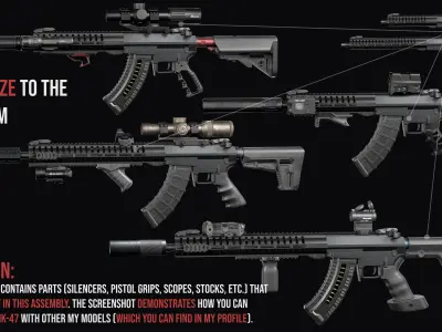Tactical Modular assault rifle Mk47 mutant ar-15 modul Low-poly 3D model