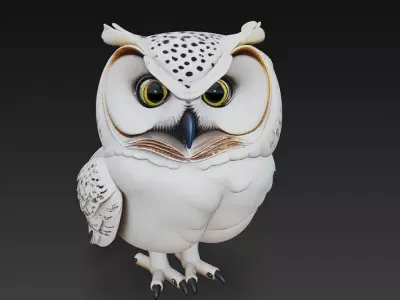 Owl White Realistic 3D Model - Low Poly Realistic Low-poly 3D model