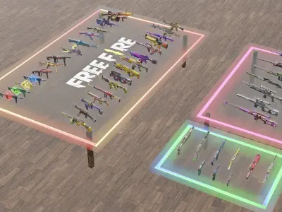 Free Fire Guns - All Guns 3d model Download - Blender 3D model